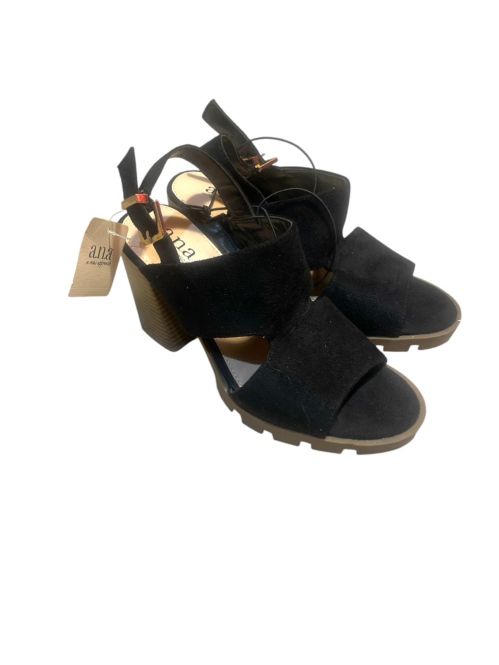 NWT a.n.a Black Suede Block Heel Sandal with Ankle Strap Size 7.5